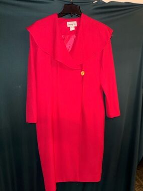 Liz Claiborne Vibrant Red Long Sleeve Dress with Notched Collar